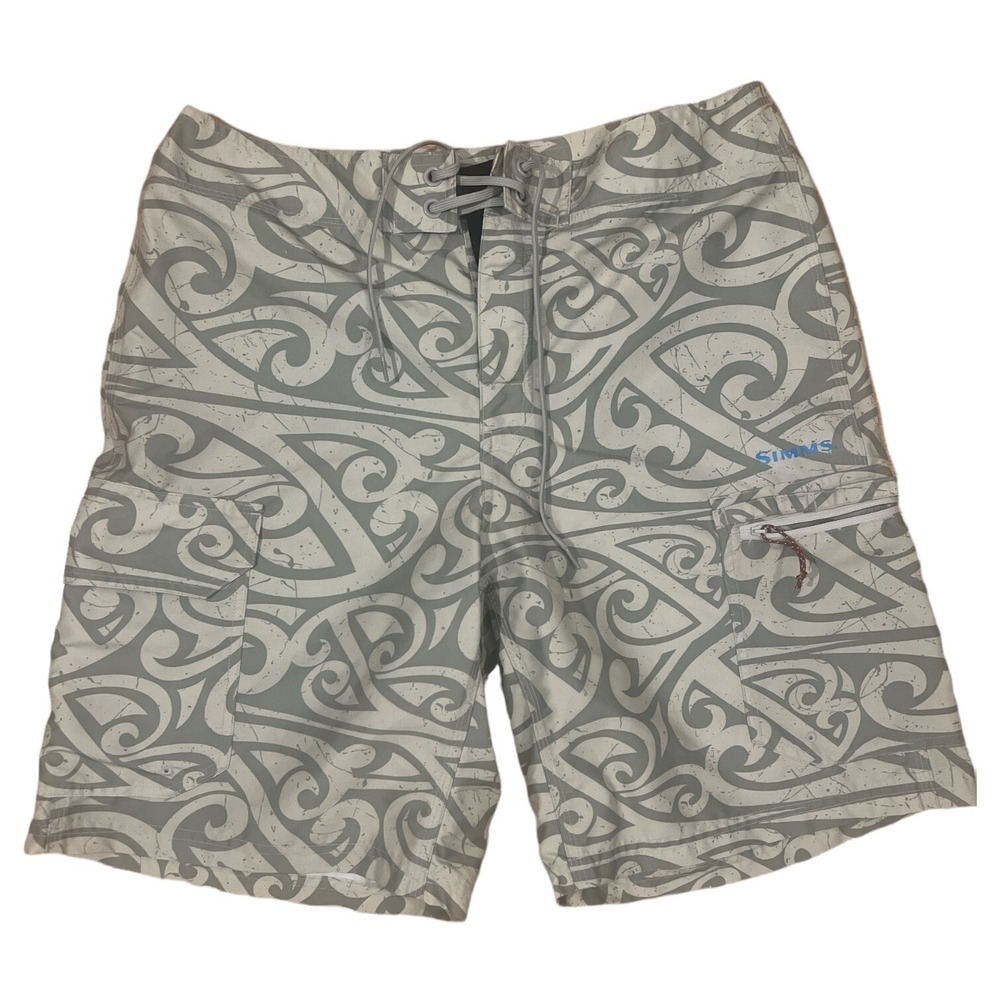 SIMMS FISHING shorts mens SMALL‎ gray white blue